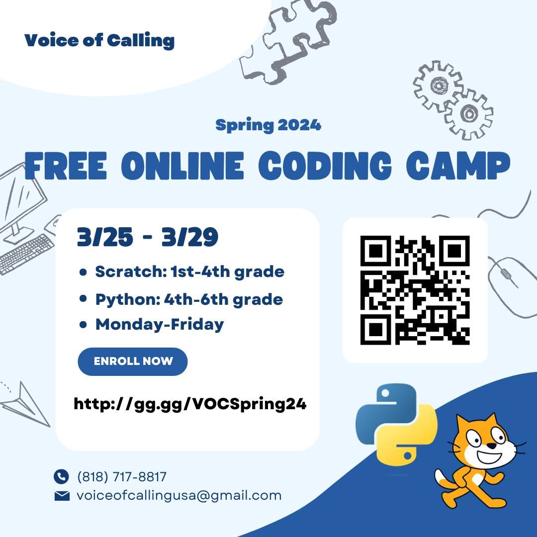 2024 Spring free online coding camp flyer