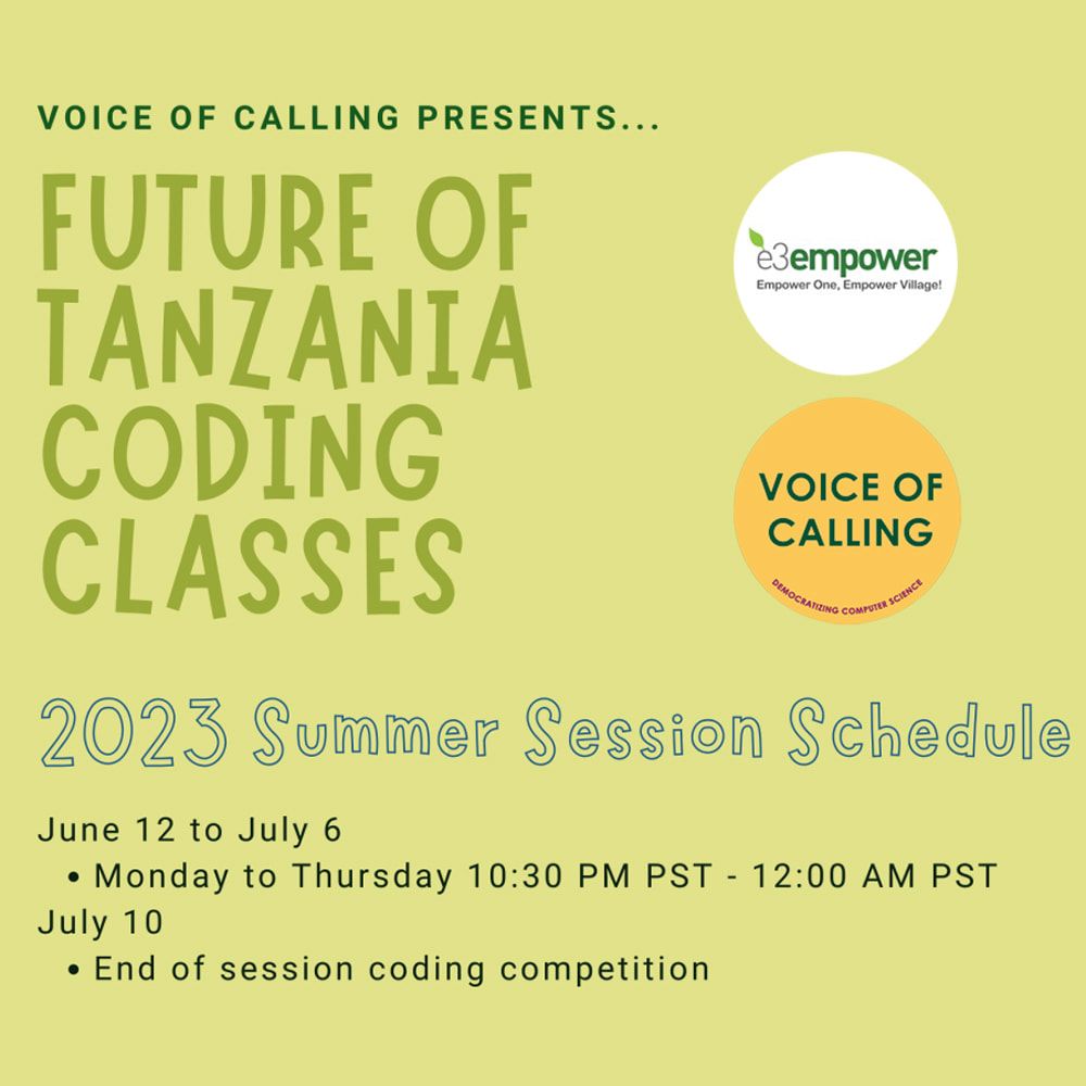 Future of Tanzania coding classes, summer session flyer