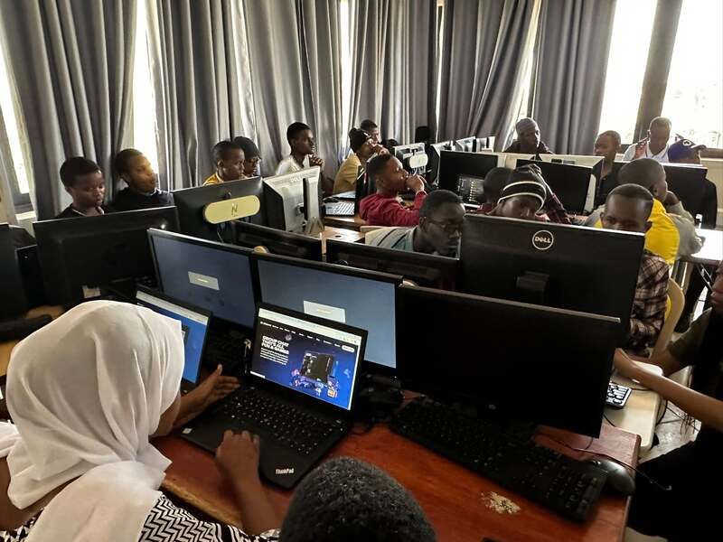 A student at a computer in the E3Empower lab